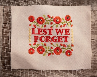Damit wir es nicht vergessen ANZAC Poppy Kreuzstichmuster - Kreuzstich Digitales Muster PDF - Mohnblumen Kreuzstich
