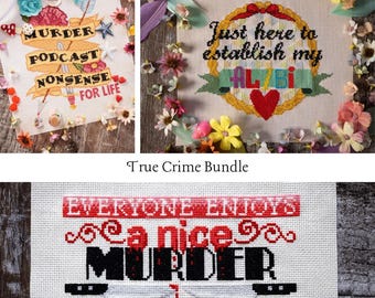 True Crime Kreuzstichmuster Bundle PDF, lustiges Podcast-Muster, schwarzer Humor Kreuzstich, sofortiger Download