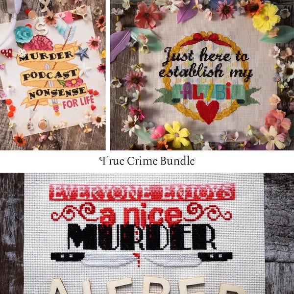 True Crime Kreuzstichmuster Bundle PDF, lustiges Podcast-Muster, schwarzer Humor Kreuzstich, sofortiger Download