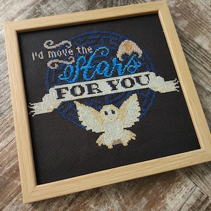 I&#39;d Move the Stars Cross Stitch Pattern - Goblin King Cross Stitch Pattern - Digital Cross Stitch Pattern - Owl Cross Stitch Pattern