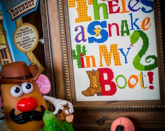 Snake in My Boot Cross Stitch Pattern – Retro Cowboy PDF – Funny Nostalgic Cross Stitch