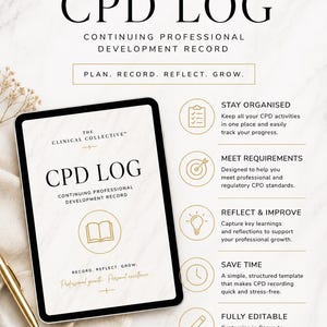 Szablon dziennika CPD | Edytowalny rejestr Canva dla pielęgniarek i lekarzy przepisujących leki (wersja cyfrowa do pobrania)