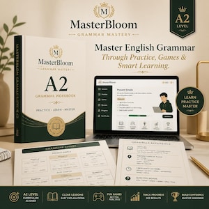 Learn English Grammar the Fun Way | A2 Grammar Workbook with Interactive Lessons, Quizzes, Games & Study Tracker