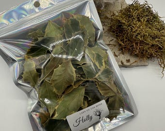 HOJAS DE ACEBO secas, listas para usar en manualidades, incienso, popurrí o en un cuenco decorativo. Se usan en la magia de los sueños y como protección contra el mal.