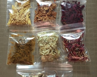 Hierbas, flores, especias, semillas, pastos y árboles de Wicca y boticario: elija para sus manualidades. Bolsas de 2 x 3 pulgadas, la mayoría cosechadas y secadas por mí.