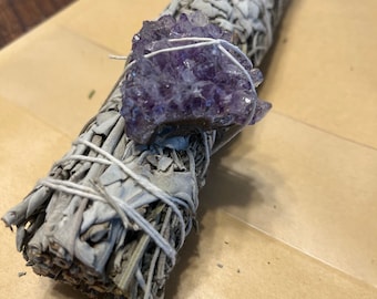 Lavender and White Sage Stick / cleansing and protection smudge / ritual / saging / amethyst