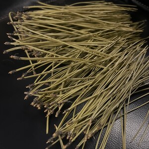 Puede incluir: Un mont&oacute;n de agujas de pino largas, delgadas y de color marr&oacute;n claro sobre una superficie negra.