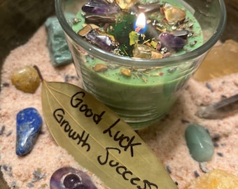 Same Day  - Crystal Charged Good Luck, Growth and Success Candle Burning