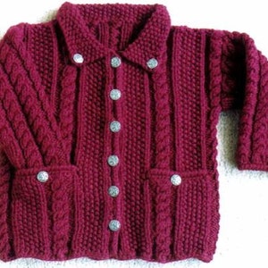 Knitting Pattern - Girls&#39; Guernsey Coat, knit cabled, aran, bulky, girl&#39;s coat with collar and pockets, PDF pattern, in English Only