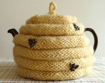 Knitting Pattern - Spouted Beehive Tea Cozy, knit tea cozy pattern, knit bee skep/beehive tea cozy, PDF pattern, in English Only