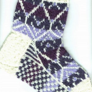 Knitting Pattern – Lilacs at Night Socks, women&#39;s stranded colorwork, Fair Isle lilac, floral, flower socks, PDF pattern, in English Only