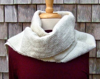 Handwoven Winter Scarf, Basketweave, White on White, in Super Soft Baby Alpaca and Superfine Merino, free postage