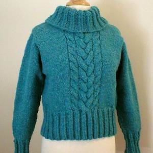 Knitting Pattern - Cropped Cable Pullover with Detachable Turtleneck, women&#39;s cable aran sweater turtleneck PDF pattern, in English Only