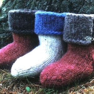 Knitting Pattern - Toasty Toes Felted Slippers, knit felted fulled cuffed child&#39;s men&#39;s and women&#39;s booties, PDF pattern, in English Only