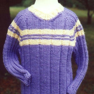 Knitting Pattern – High V-Neck Raglan for Kids, children&#39;s boy&#39;s girl&#39;s knit raglan pullover worsted and bulky, PDF pattern, in English Only