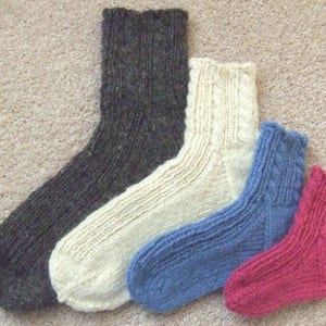 Knitting Pattern Cabled Family Socks, cabled aran ribbed family children's kids' women's men's knit socks PDF pattern, in English Only image 2