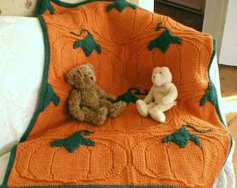Knitting Pattern – Pumpkin Patch Baby Blanket, knit baby blanket afghan, Halloween, autumn, baby shower gift, PDF pattern, in English Only