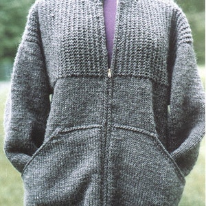 Knitting Pattern – Sweatshirt Jacket for Women, knit zippered jacket/cardigan with pockets, in Lamb's Pride Bulky, PDF pattern