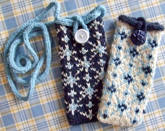 Knitting Pattern – The "I's" Have It! Midnight Snowfall Cell Phone/Eyeglass Cover, PDF pattern, in English Only