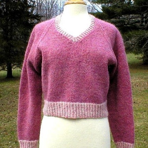 Knitting Pattern – Cropped V-Neck Raglan, knit cropped ladies&#39; women&#39;s HW aran weight v-neck raglan pullover, PDF pattern, in English Only