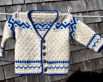 Knitting Pattern – Nordic Baby Cardigan, newborn through 12 mos., in heavy worsted wt. yarn, with easy to follow charts, PDF pattern