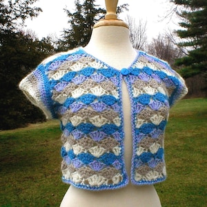 Crochet Pattern – Cap-Sleeve Summer Cardigan, crochet sweater jacket, Suri Merino, Cascade 220, PDF pattern, in English Only