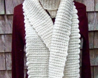 Handwoven Winter Scarf, Tweed, Super Soft, in White on White, superfine merino, baby alpaca, handspun Falkland wool, free postage