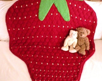 Breipatroon – Babydeken aardbei, gebreide baby peuter fruit aardbeiendeken sprei Afghaans patroon, pdf-patroon, alleen in het Engels