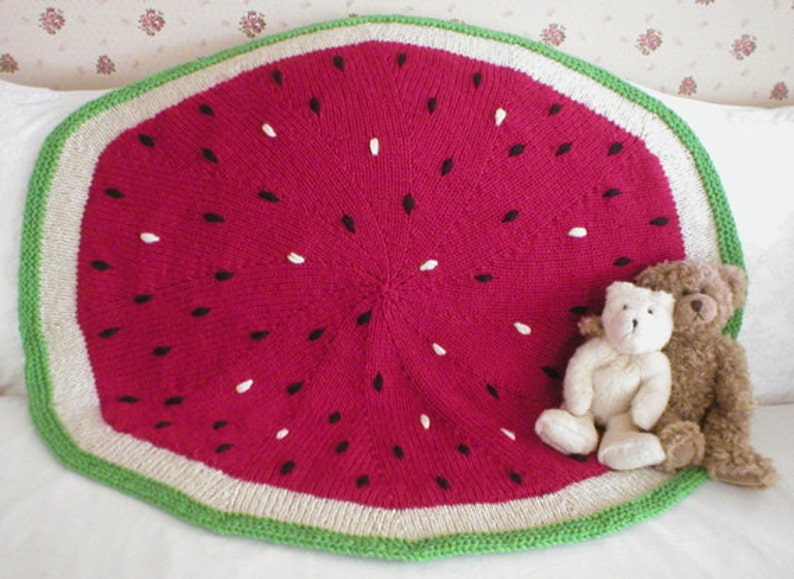 Knitting Pattern Watermelon Baby Blanket, knit watermelon slice fruit baby blanket afghan throw, PDF pattern, in English Only image 1