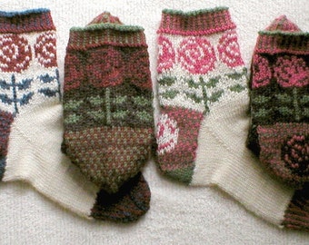 Knitting Pattern-Art Nouveau Rose Socks, Fair Isle socks pattern, knit clog socks pattern, color pattern socks, Norwegian wool, Peer Gynt