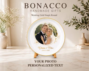 Personalized Gold Wedding Plate, Round Ceramic Keepsake with Couple Names, Elegant Wedding Gift