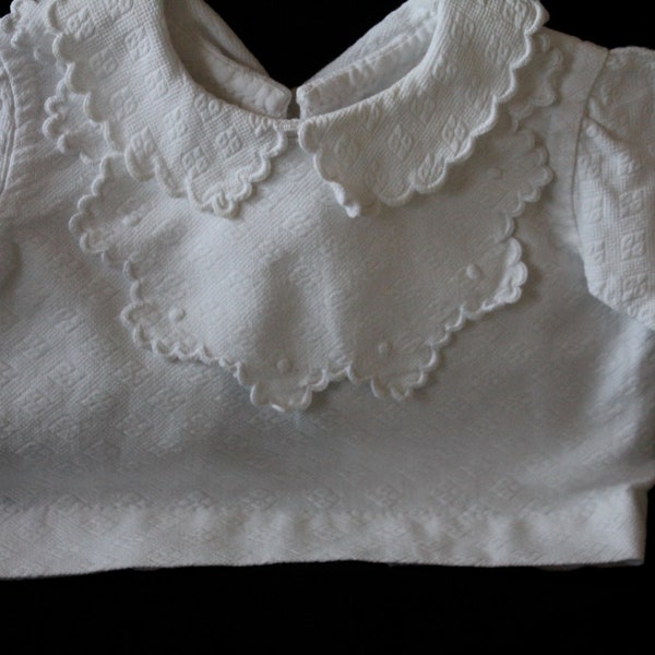 Exquisite French vintage infant top hand embroidered, with removeable bib