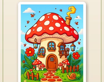 Gezellige sprookjeshuizen afdrukbaar kleurboek | 40 Cottagecore Fairy House Kleurplaten | Pdf direct downloaden
