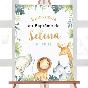 Safari baptism welcome sign | Personalized jungle party decor