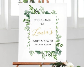 Baby Shower Decorations Greenery, Welcome Baby Shower Sign, Greenery Baby Shower Party Sign, Baby Shower Welcome Sign, Personalized Shower