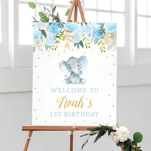 Decorazione della festa di compleanno dell'elefante, FILE DIGITALE Elephant Baby Boy Segno di benvenuto Boy Decorazioni di compleanno dell'elefante, decorazioni del ragazzo del primo compleanno