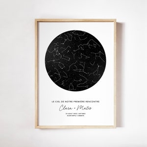 Carte du Ciel Personnalisée, Affiche Étoiles le Soir de Notre Rencontre Personnalisée en Format PDF ou Imprimée en A4 ou A3