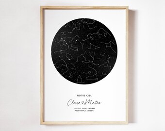 Carte du Ciel Personnalisée, Affiche Ciel Étoilé  Personnalisée en Format PDF ou Imprimée en A4 ou A3