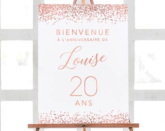 Affiche Anniversaire Personnalisée en Confetti Rose Doré, Décoration Anniversaire Personalisée en Format Numérique ou Imprimée en A4 ou A3