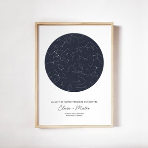 Affiche Ciel Étoilé, Carte du Ciel Personnalisée, Affiche Nuit de Notre 1er Rencontre Personnalisée en Format PDF ou Imprimée en A4 ou A3