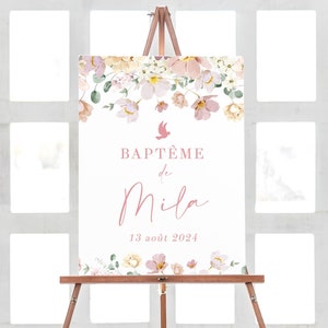 Placas para Batismo, Placas para Festa de Batismo, Placas com Decorações para Batismo, Decorações Florais para Festa de Batismo