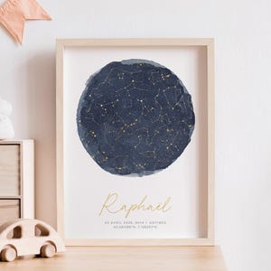 Gepersonaliseerde geboortesterrenkaartprint: aangepaste sterrenbeeldhemelkaart