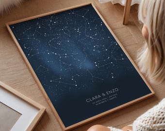 Gepersonaliseerde donkerblauwe sterrenkaartprint: romantisch cadeau sterrenbeeld
