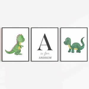 Dinosaur Wall Art stampabile, set di 3 stampe Nursery, nome dell'asilo nido di dinosauri, Kids Room Wall Art Dinosaur, idee regalo per bambini di Natale