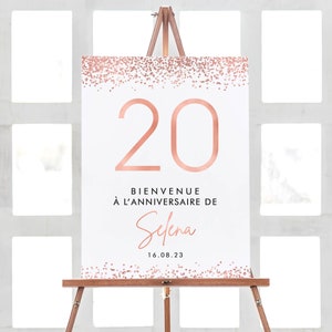 Decoraciones para el 20.° cumpleaños, letrero de bienvenida con confeti para fiesta de cumpleaños, letrero de bienvenida para el 20.° cumpleaños