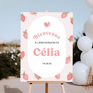 Letrero de bienvenida de fresa, decoraciones para fiesta de primer cumpleaños, letrero de bienvenida para fiesta de bayas, primer cumpleaños