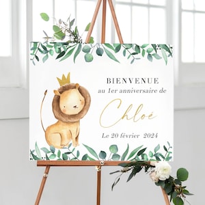 Signo de bienvenida de la fiesta del león, 1er cumpleaños de la selva, decoraciones de la fiesta de cumpleaños del león, primera fiesta de cumpleaños