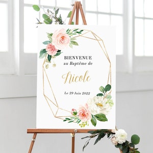 Affiche Bienvenue Baptême, Panneau Bienvenue Baptême, Décoration en Format Numérique ou Imprimée en A4 ou A3