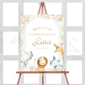 Letrero de bienvenida para baby shower, decoraciones para fiestas de baby shower, baby shower boho, póster de safari para baby shower, decoraciones personalizadas para baby shower
