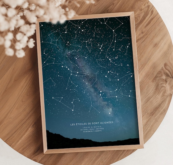 Night sky constellation map, Star Map for a special date, romantic poster for couple, sky stars anniversary print